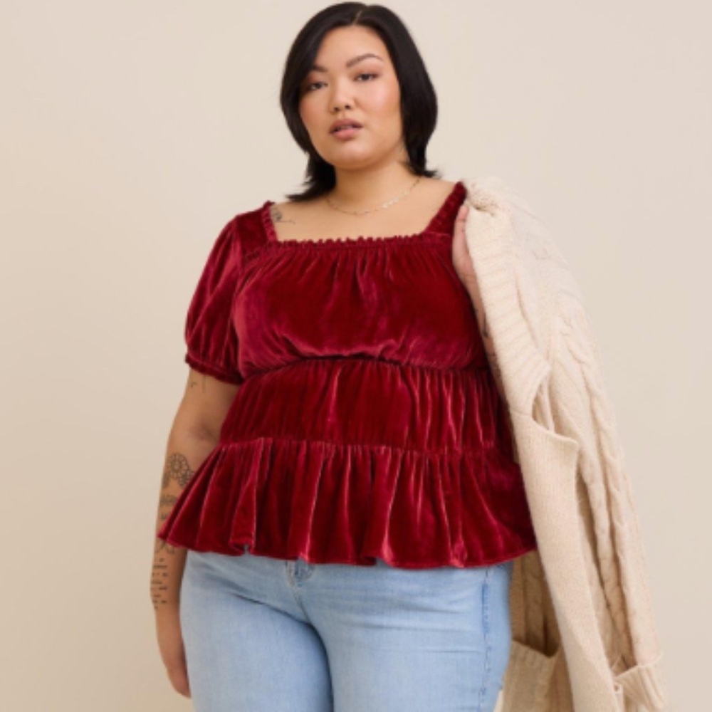 Babydoll Velvet Tiered Top.Size 0, 12-14